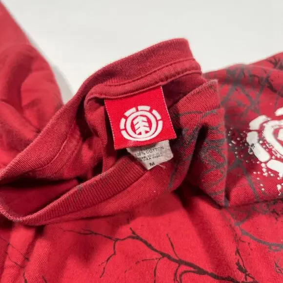 Vintage Y2K Element Skateboards Tree Design T Shirt Tee Medium M Red B40 - Picture 3 of 4